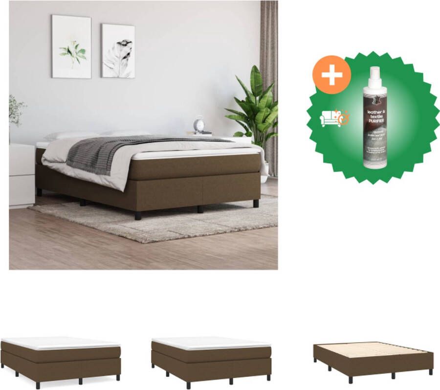 VidaXL Boxspringframe Bedframe Afmeting- 193x140x35 cm Kleur- Donkerbruin Materiaal- Stof Multiplex Geschikte matras- 140x190 cm Bed Inclusief Reiniger