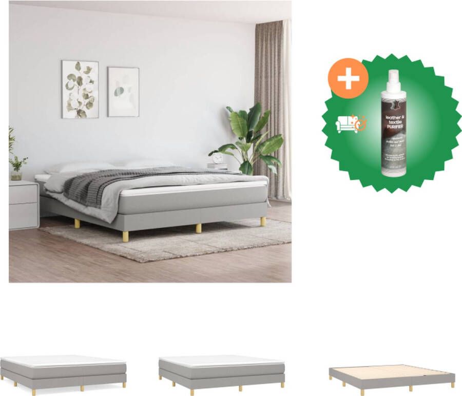 VidaXL Boxspringframe Bedframe Afmeting- 203 x 180 x 25 cm Kleur- lichtgrijs Materiaal- stof multiplex Bed Inclusief Reiniger