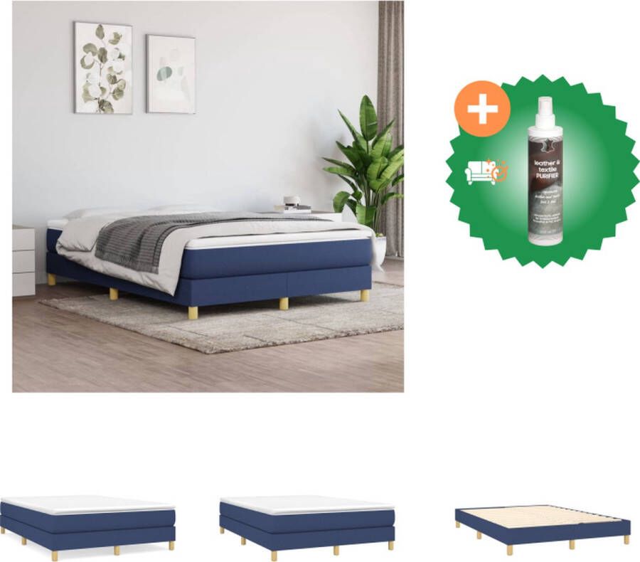 VidaXL Boxspringframe Blauw 193 x 140 x 25 cm Duurzaam materiaal Ondersteunende poten Multiplex lattenbodem Montagehandleiding bijgevoegd Bed Inclusief Reiniger