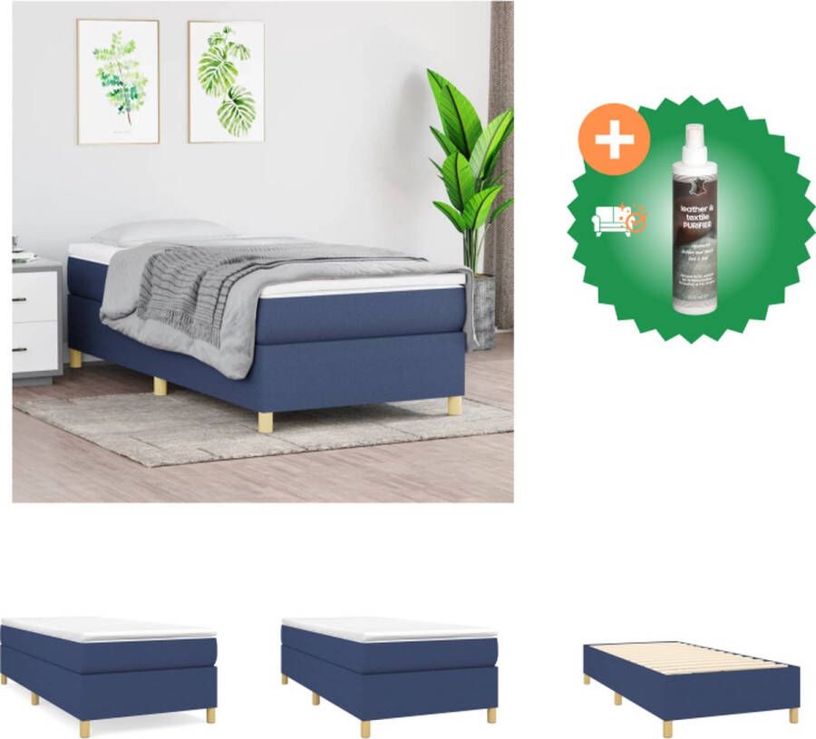 VidaXL Boxspringframe Blauw 193 x 90 x 35 cm Duurzaam materiaal Ondersteunende poten Multiplex lattenbodem Bed Inclusief Reiniger