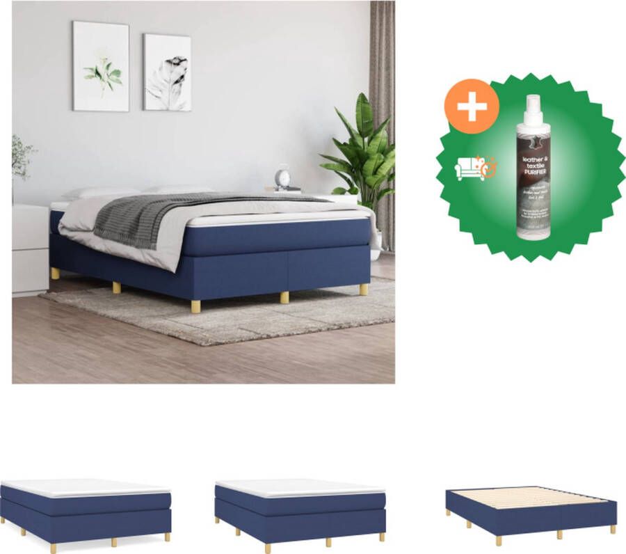 VidaXL Boxspringframe 203 x 140 x 25 cm blauw 100% polyester multiplex duurzaam met poten geschikt voor 140 x 200 cm matras montagehandleiding Bed Inclusief Reiniger