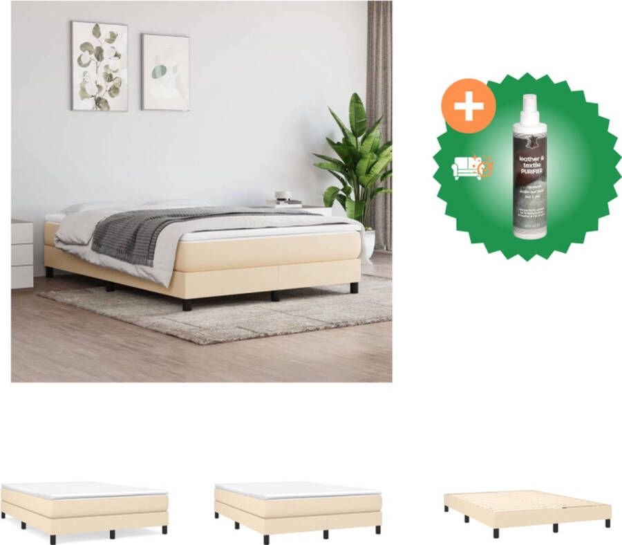 VidaXL Boxspringframe crème 193 x 140 x 25 cm ademend en duurzaam met multiplex lattenbodem Bed Inclusief Reiniger