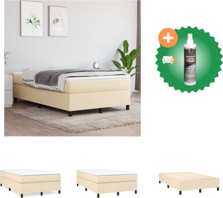 VidaXL Boxspring Frame 203x120x25 cm Crème stof Duurzaam materiaal Ondersteunende poten Multiplex lattenbodem Bed Inclusief Reiniger