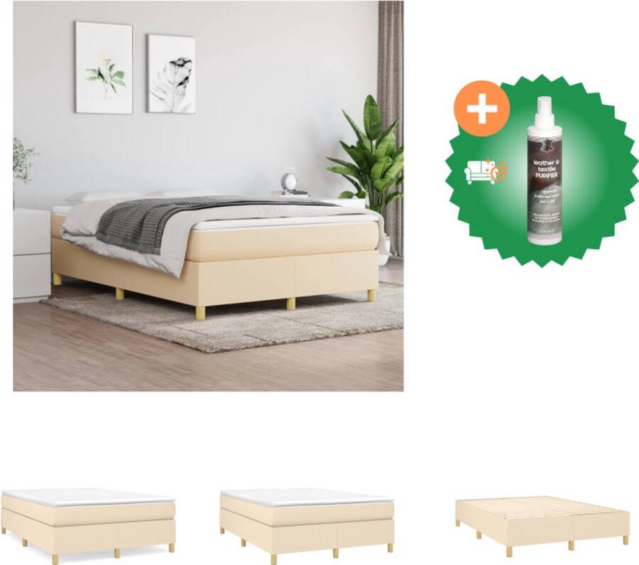 VidaXL Boxspringframe Crème 203 x 140 x 25 cm Ademend en duurzaam stoffen frame Ondersteund door stevige poten Multiplex lattenbodem Bed Inclusief Reiniger