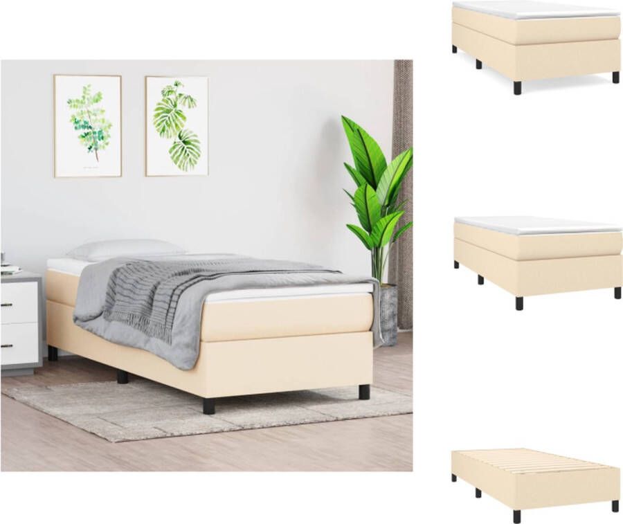 VidaXL Bedframe Duurzaam Frame Afmetingen- 203 x 83 x 25 cm Kleur- Crème Materiaal- Stof Multiplex Matras- 80 x 200 cm Bed - Foto 4