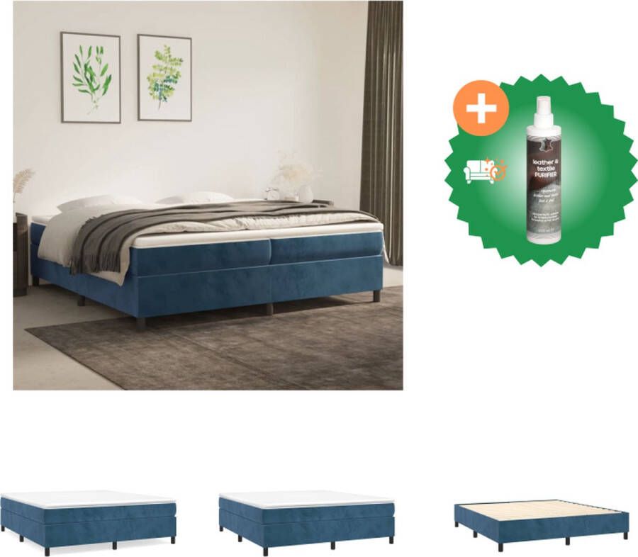 VidaXL Boxspringframe Donkerblauw 203 x 200 x 35 cm Stof (100% polyester) multiplex bewerkt hout Bed Inclusief Reiniger - Foto 2