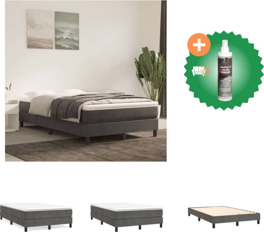 VidaXL Boxspringframe Donkergrijs 203 x 120 x 25 cm (L x B x H) Geschikte matras- 120 x 200 cm (B x L) Fluweel Ondersteunende poten Multiplex lattenbodem Zonder matras Bed Inclusief Reiniger
