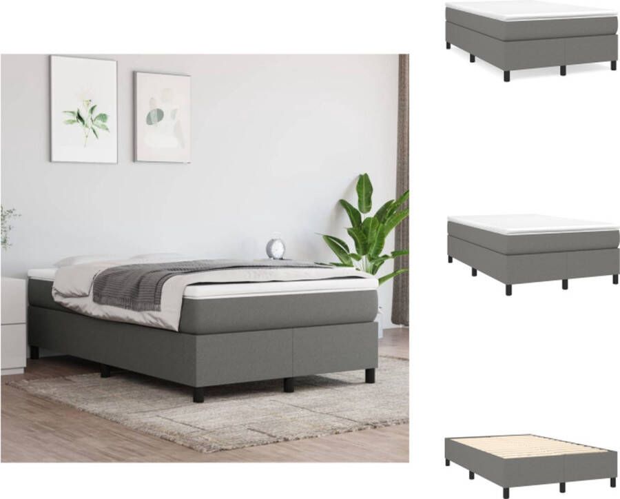 VidaXL Boxspringframe Donkergrijs 203 x 120 x 25 cm Stof en multiplex Duurzaam Ondersteunende poten Multiplex lattenbodem Montagehandleiding beschikbaar Bed - Foto 4
