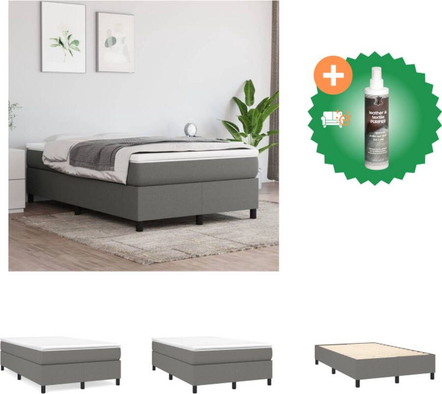 VidaXL Boxspringframe Donkergrijs 203 x 120 x 25 cm Stof en multiplex Duurzaam Ondersteunende poten Multiplex lattenbodem Montagehandleiding beschikbaar Bed Inclusief Reiniger