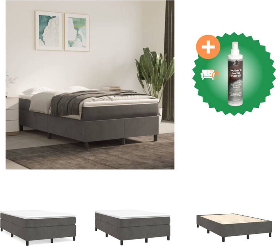 VidaXL Boxspringframe Donkergrijs 203x120x35 cm Zacht fluweel Ondersteunende poten Multiplex lattenbodem Bed Inclusief Reiniger