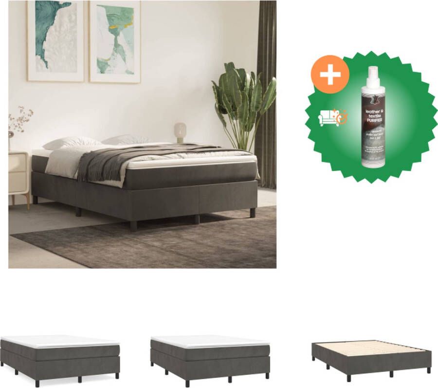 VidaXL Boxspringframe Donkergrijs 203x140x35 cm Fluweel Multiplex lattenbodem Bed Inclusief Reiniger