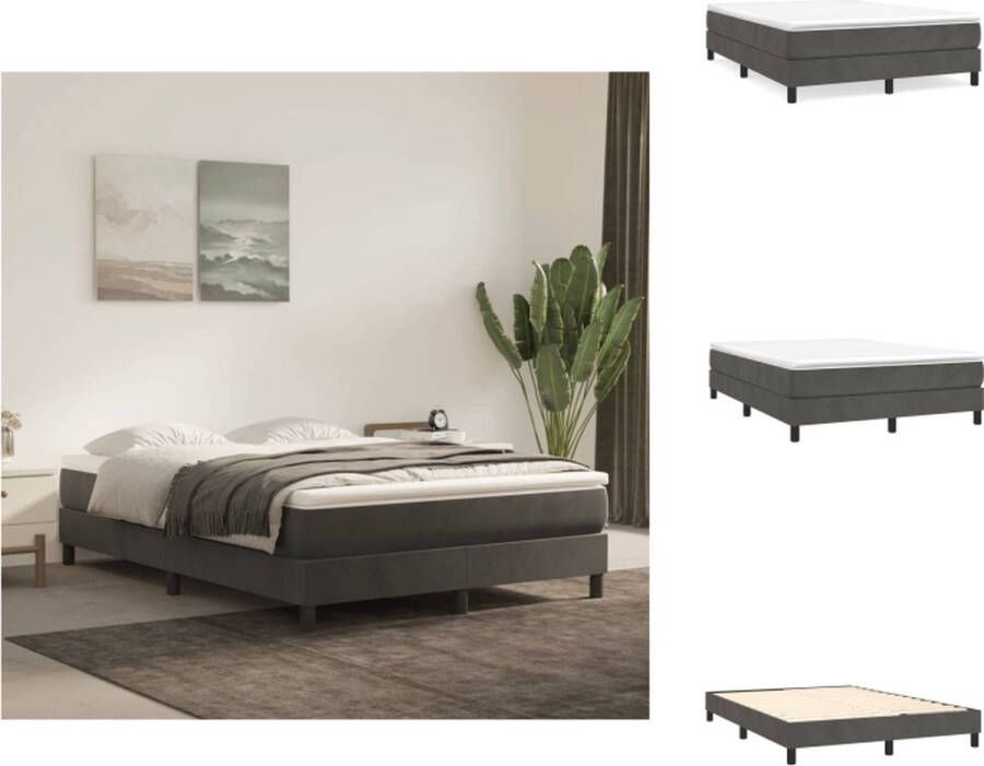 VidaXL Boxspringframe Donkergrijs Fluwelen Stof Ondersteunende poten Multiplex Lattenbodem 203 x 140 x 25 cm Geschikt voor 140 x 200 cm matras (matras niet inbegrepen) Bed - Foto 2