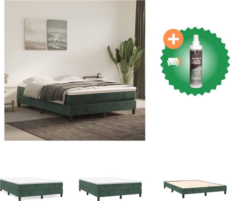 VidaXL Boxspringframe Donkergroen 203 x 140 x 25 cm Multiplex lattenbodem Bed Inclusief Reiniger