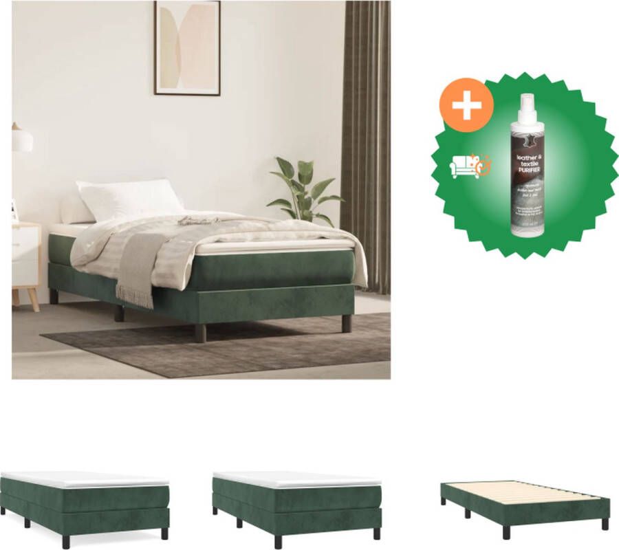 VidaXL Boxspringframe Donkergroen 203 x 90 x 25 cm Fluweel Ondersteunende poten Multiplex lattenbodem Bed Inclusief Reiniger
