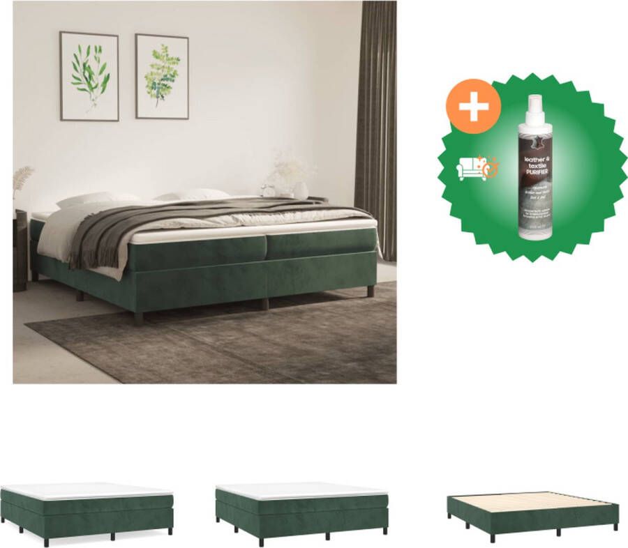 VidaXL Boxspringframe Donkergroen Fluwelen Stof Ondersteunende Poten Multiplex Lattenbodem 203 x 200 x 35 cm Geschikt voor 200 x 200 cm Matras Bed Inclusief Reiniger
