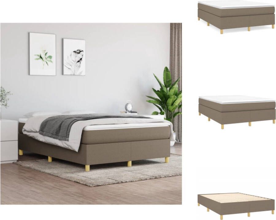 VidaXL Boxspringframe Duurzaam Kleur- Taupe Afmetingen- 193x140x35cm Geschikt voor 140x190cm matras Ademende stof Stevige poten Multiplex lattenbodem Bed