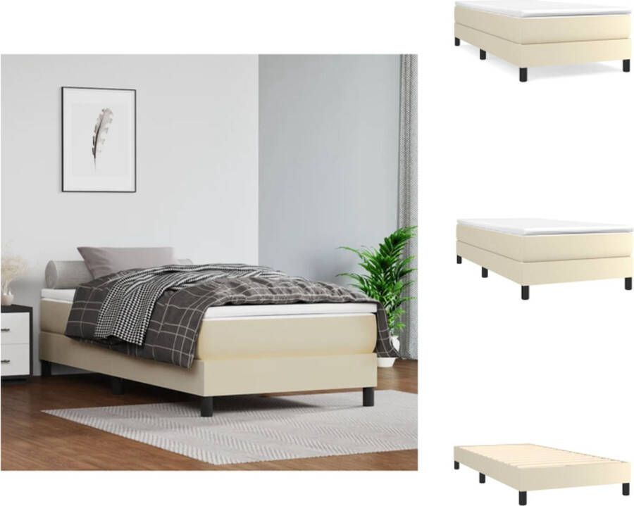 VidaXL Bedframe Duurzaam kunstleer Bedframe Afmeting-203 x 93 x 25 cm Kleur- Crème Materiaal- Kunstleer multiplex Bed - Foto 2