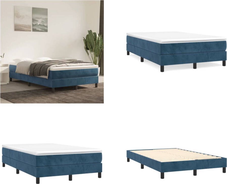 VidaXL Boxspringframe fluweel donkerblauw 120x200 cm Boxspring Bed Frame Boxspring Bed Frames Bed Slaapkamer Meubels - Foto 2