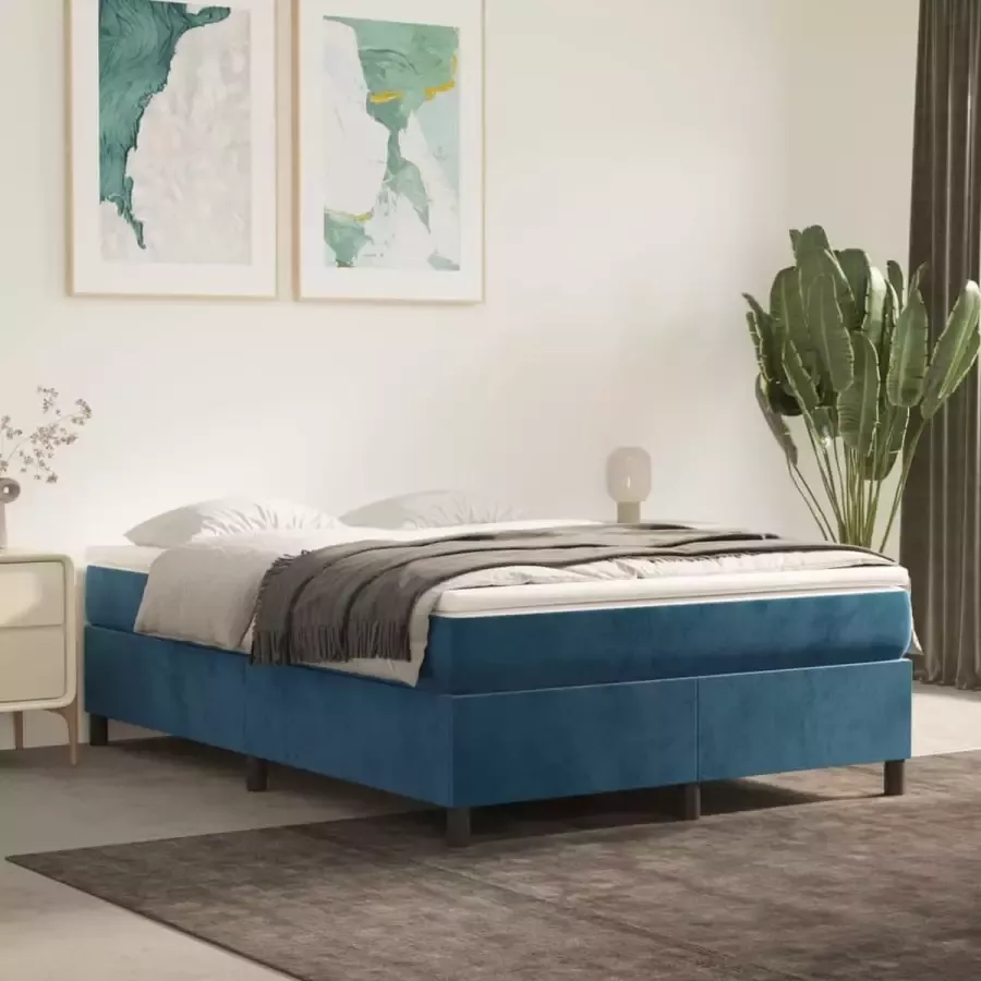 VidaXL Bedframe zonder matras 140x200 cm fluweel donkerblauw