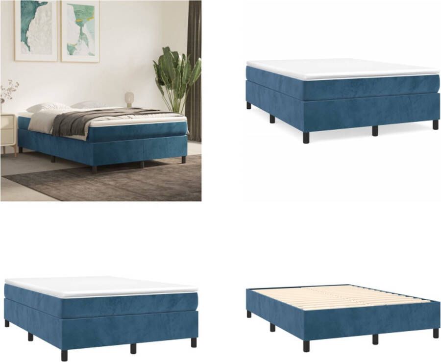 VidaXL Boxspringframe fluweel donkerblauw 140x200 cm Boxspring Bed Frame Boxspring Bed Frames Bed Slaapkamer Meubels - Foto 2