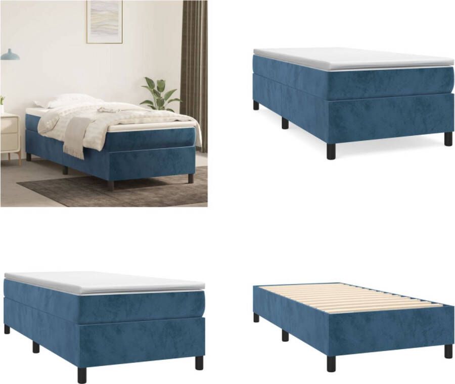 VidaXL Boxspringframe fluweel donkerblauw 90x200 cm Boxspringframe Boxspringframes Bed Ledikant - Foto 2
