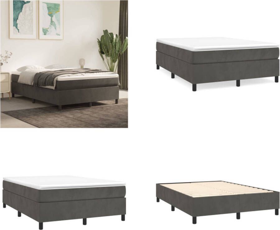 VidaXL Boxspringframe fluweel donkergrijs 140x200 cm Boxspring Bed Frame Boxspring Bed Frames Bed Slaapkamer Meubels - Foto 4
