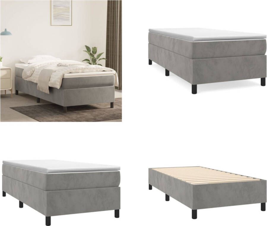 VidaXL Boxspringframe fluweel lichtgrijs 90x200 cm Boxspringframe Boxspringframes Bed Ledikant - Foto 3