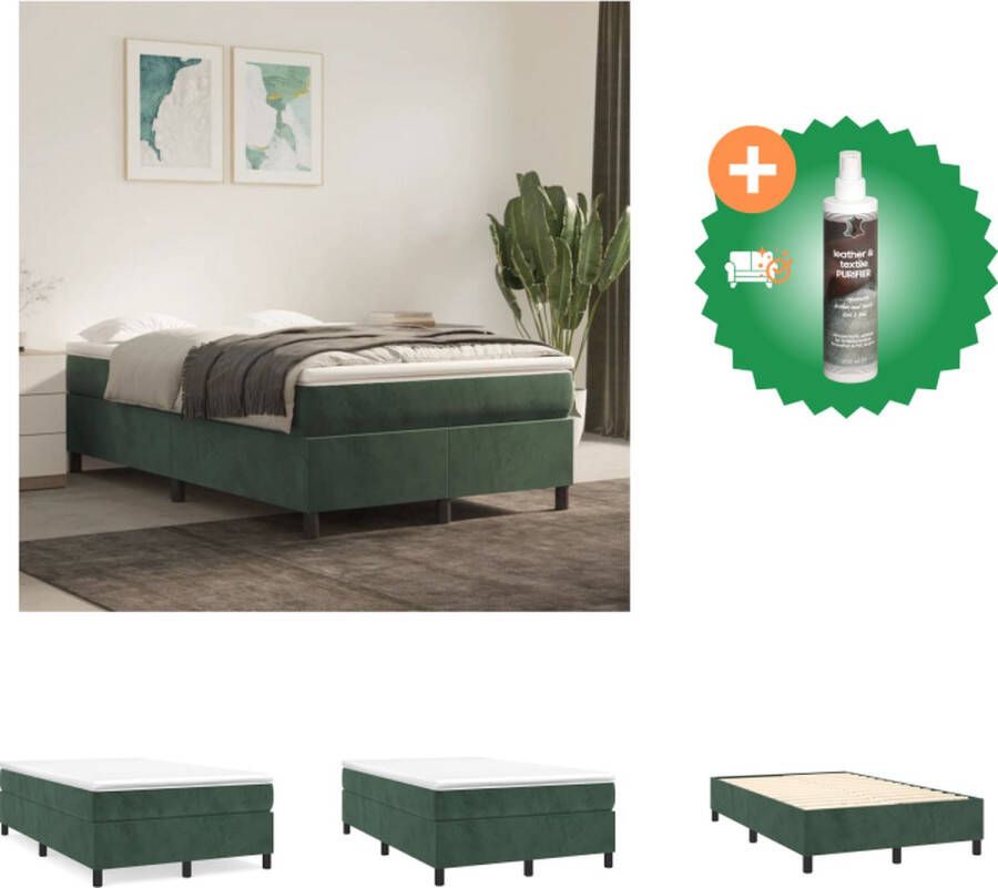 VidaXL Boxspringframe Fluweel Ondersteunende poten Multiplex lattenbodem Donkergroen 203 x 120 x 35 cm 120 x 200 cm (B x L) Bed Inclusief Reiniger