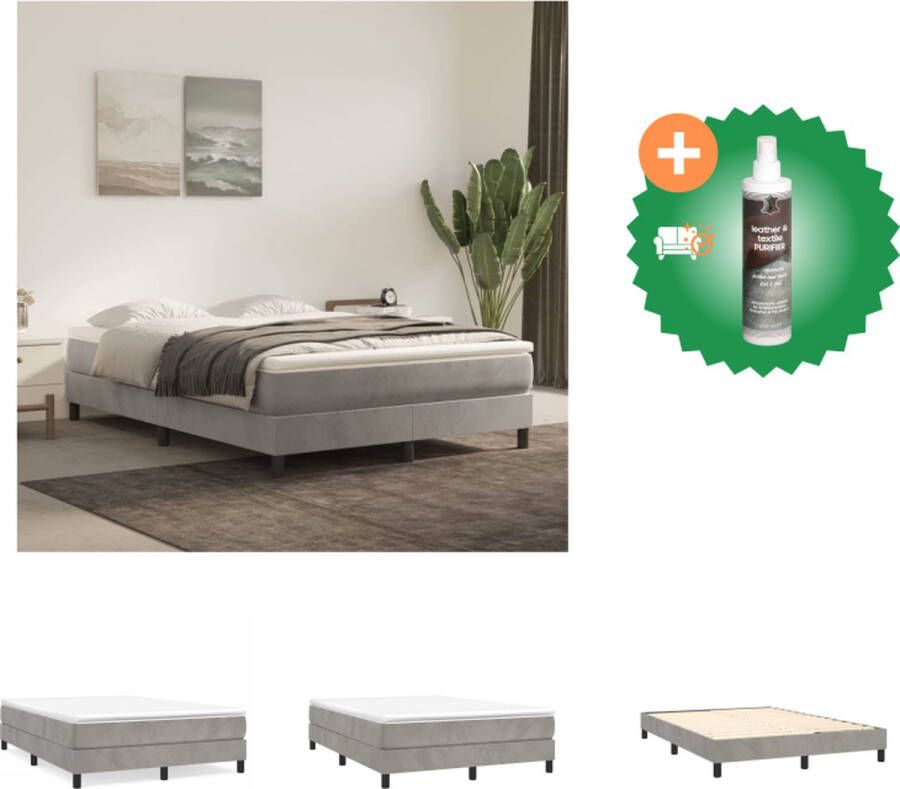 VidaXL Boxspringframe Fluweel Ondersteunende poten Multiplex lattenbodem Lichtgrijs 193x140x25 cm (LxBxH) Geschikte matras- 140x190 cm Bed Inclusief Reiniger