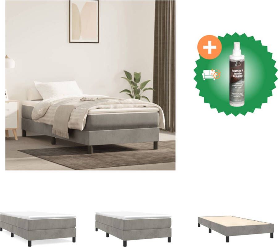 VidaXL Boxspringframe Fluweel Ondersteunende poten Multiplex lattenbodem Lichtgrijs 203x100x25cm Geschikte matras- 100x200cm Bed Inclusief Reiniger