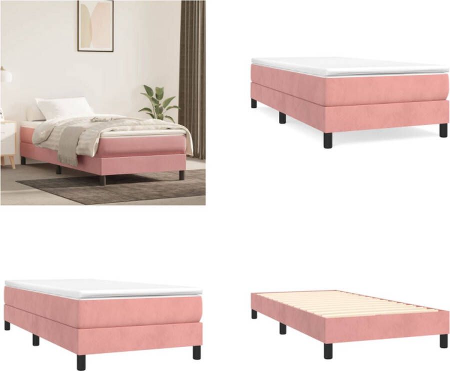 VidaXL Boxspringframe fluweel roze 100x200 cm Boxspringframe Boxspringframes Bed Ledikant - Foto 2