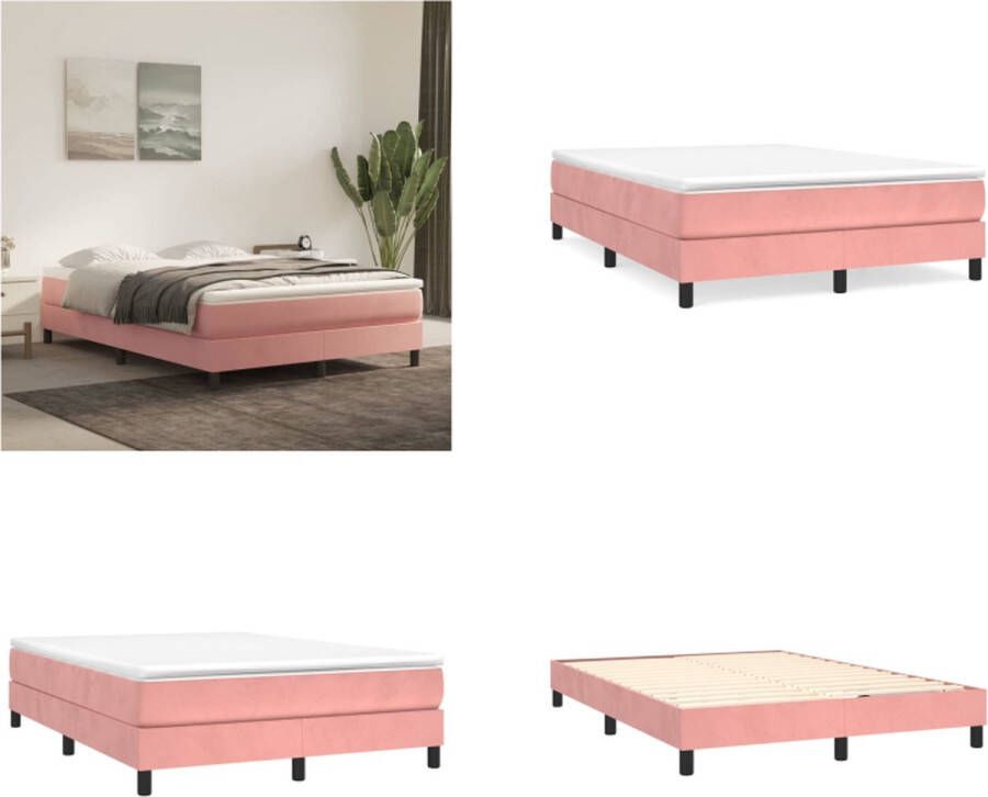 VidaXL Boxspringframe fluweel roze 140x190 cm Boxspring Bed Frame Boxspring Bed Frames Bed Slaapkamer Meubels - Foto 2