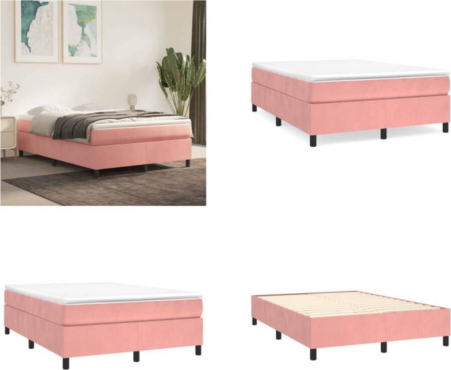 VidaXL Boxspringbed Roze 203x140x35 cm Zacht fluweel Pocketvering matras Middelharde ondersteuning Huidvriendelijk topmatras Multiplex lattenbodem Montagehandleiding inbegrepen Bed Inclusief Reiniger