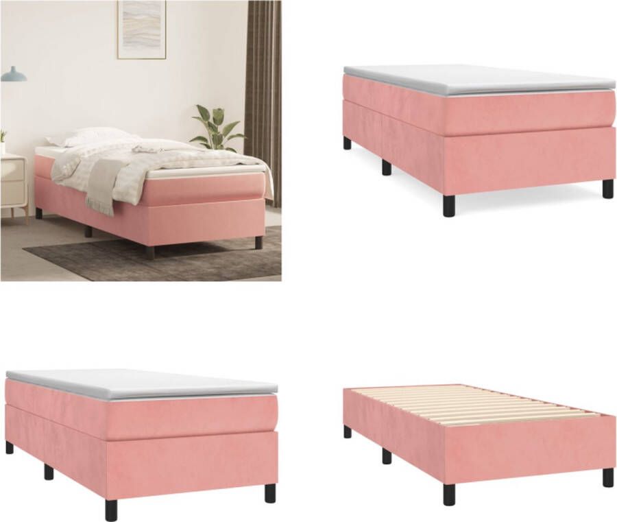 VidaXL Boxspringframe fluweel roze 90x200 cm Boxspringframe Boxspringframes Bed Ledikant