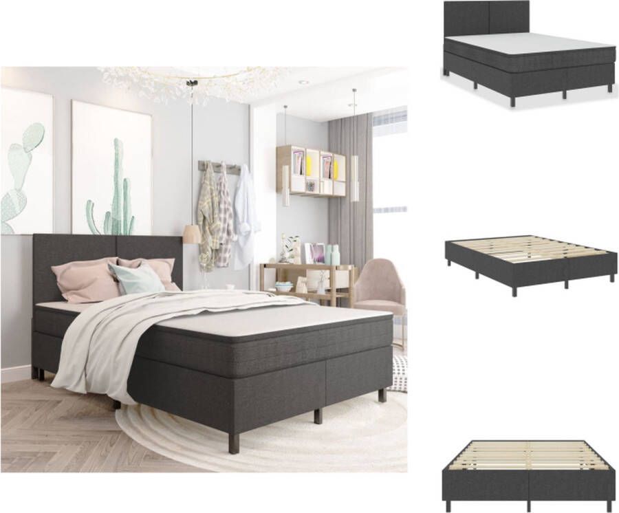VidaXL Bedframe Boxspring Grijs 201 x 140.5 x 24.5 cm Geschikt voor Matras 140 x 200 cm MDF en Metaal Bed