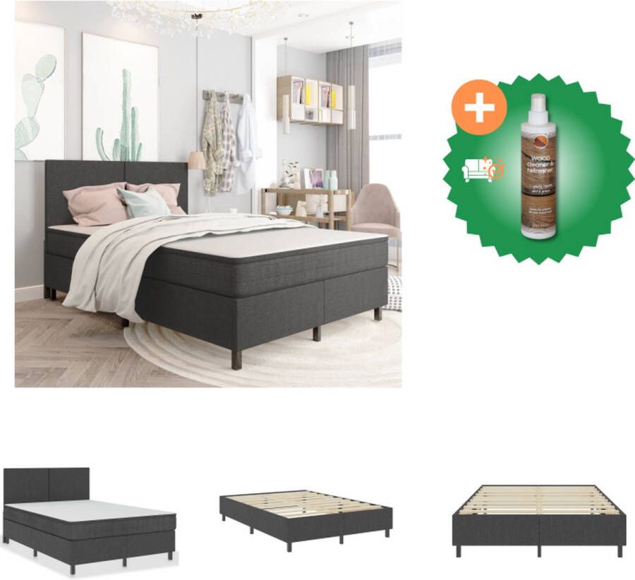 VidaXL Boxspringframe Grijs Stoffen Bedframe 201 x 180.5 x 35.5 cm Geschikt voor 180 x 200 cm Matras MDF en Metaal Bed Inclusief Houtreiniger en verfrisser