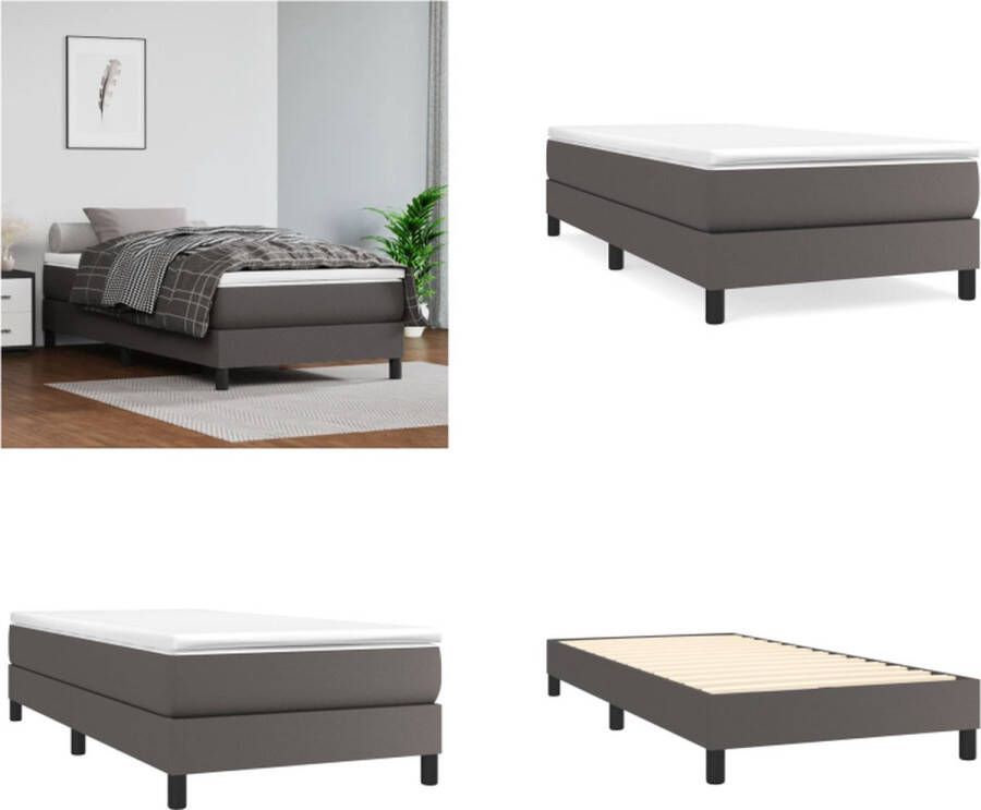 VidaXL Boxspringframe kunstleer grijs 100x200 cm Boxspringframe Boxspringframes Bed Ledikant - Foto 3