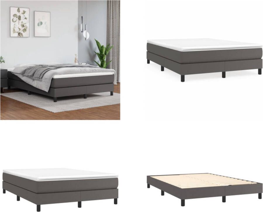 VidaXL Boxspringframe kunstleer grijs 140x200 cm Boxspringframe Boxspringframes Bed Ledikant - Foto 2