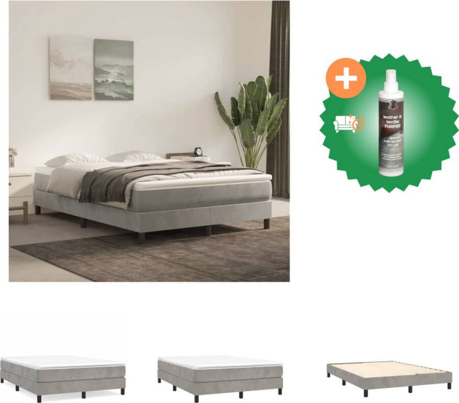 VidaXL Boxspringframe Lichtgrijs 203 x 140 x 25 cm Fluweel- Multiplex lattenbodem Bed Inclusief Reiniger