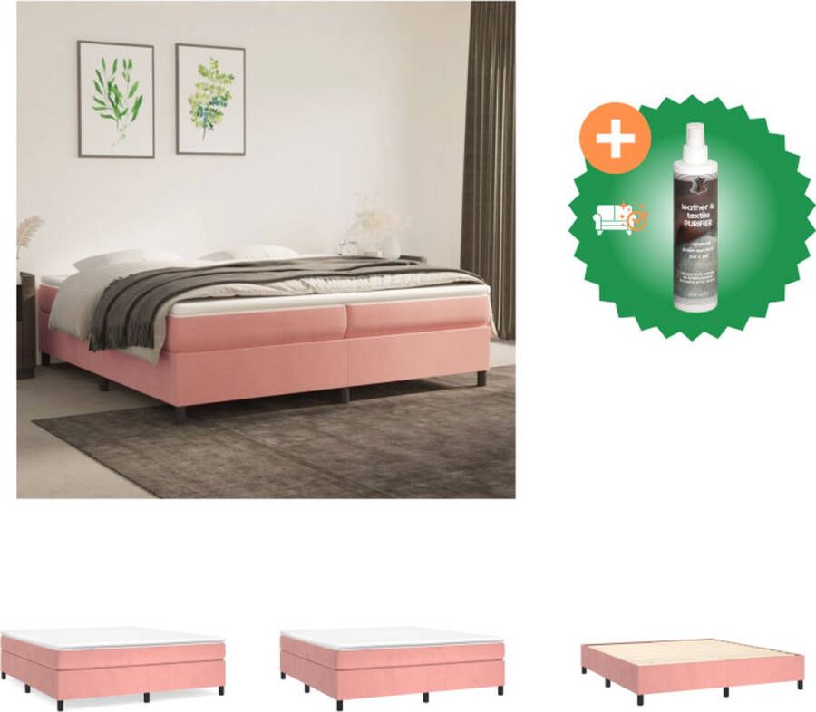 VidaXL Boxspringframe Roze 203 x 200 x 35 cm Fluwelen stof Ondersteunende poten Multiplex lattenbodem Bed Inclusief Reiniger