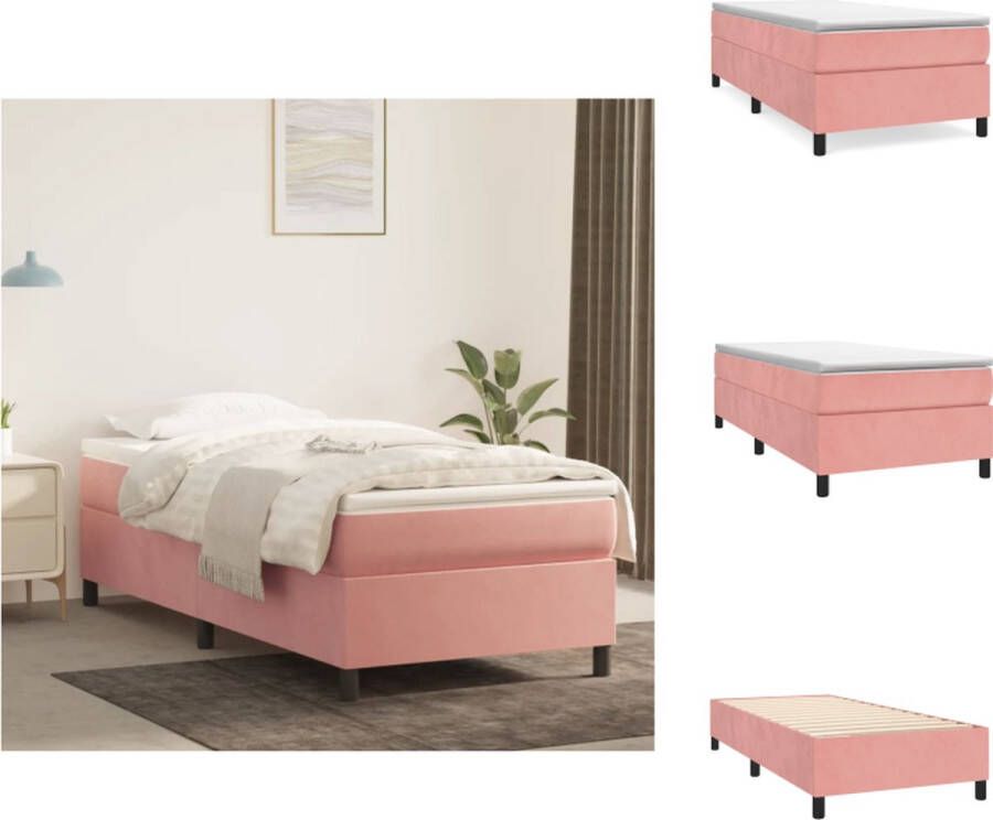 vidaXL Boxspringframe Roze 203 x 80 x 35 cm Fluweel Ondersteunende poten Multiplex lattenbodem Matras niet inbegrepen Bed