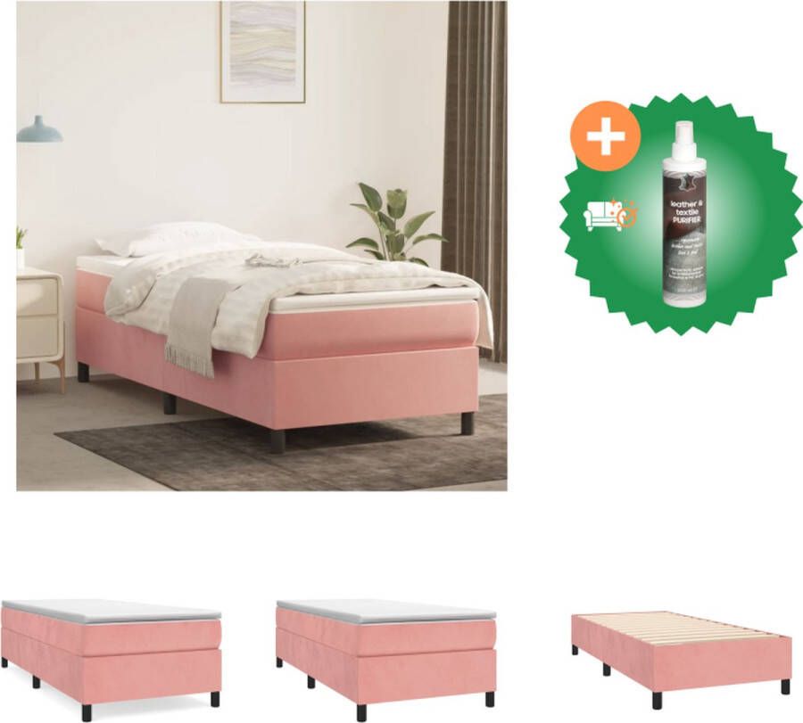 VidaXL Boxspringframe Roze 203 x 80 x 35 cm Fluweel Ondersteunende poten Multiplex lattenbodem Matras niet inbegrepen Bed Inclusief Reiniger