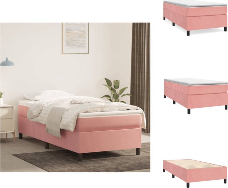 VidaXL Boxspringframe Roze 203 x 90 x 35 cm Fluweel Ondersteunende poten Multiplex lattenbodem Bed