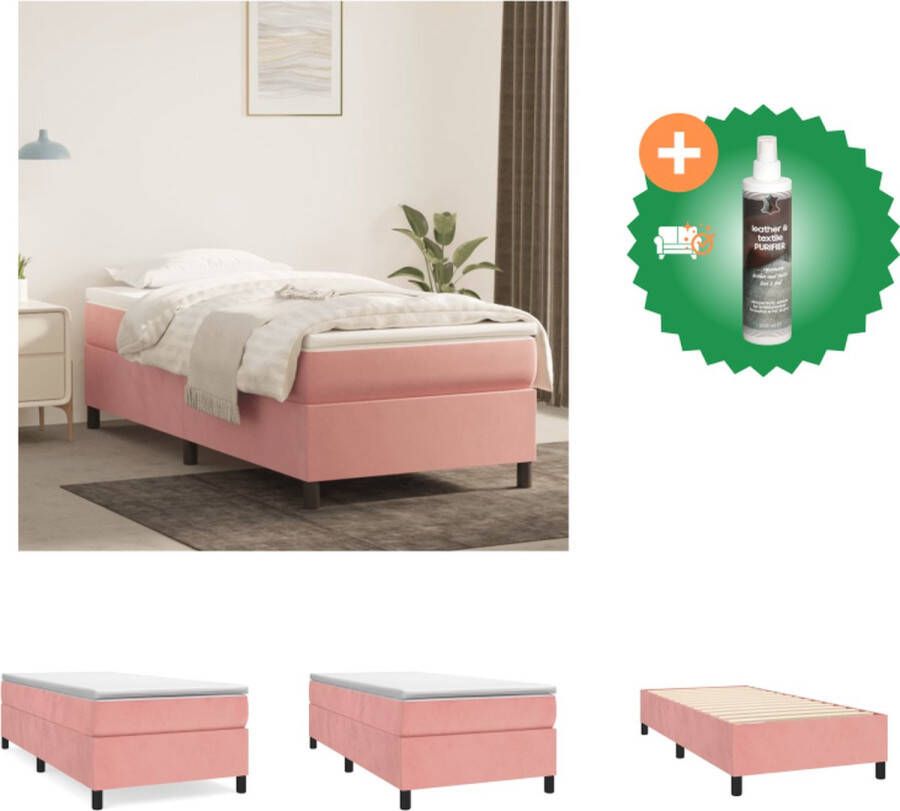 VidaXL Boxspringframe Roze 203 x 90 x 35 cm Fluweel Ondersteunende poten Multiplex lattenbodem Bed Inclusief Reiniger