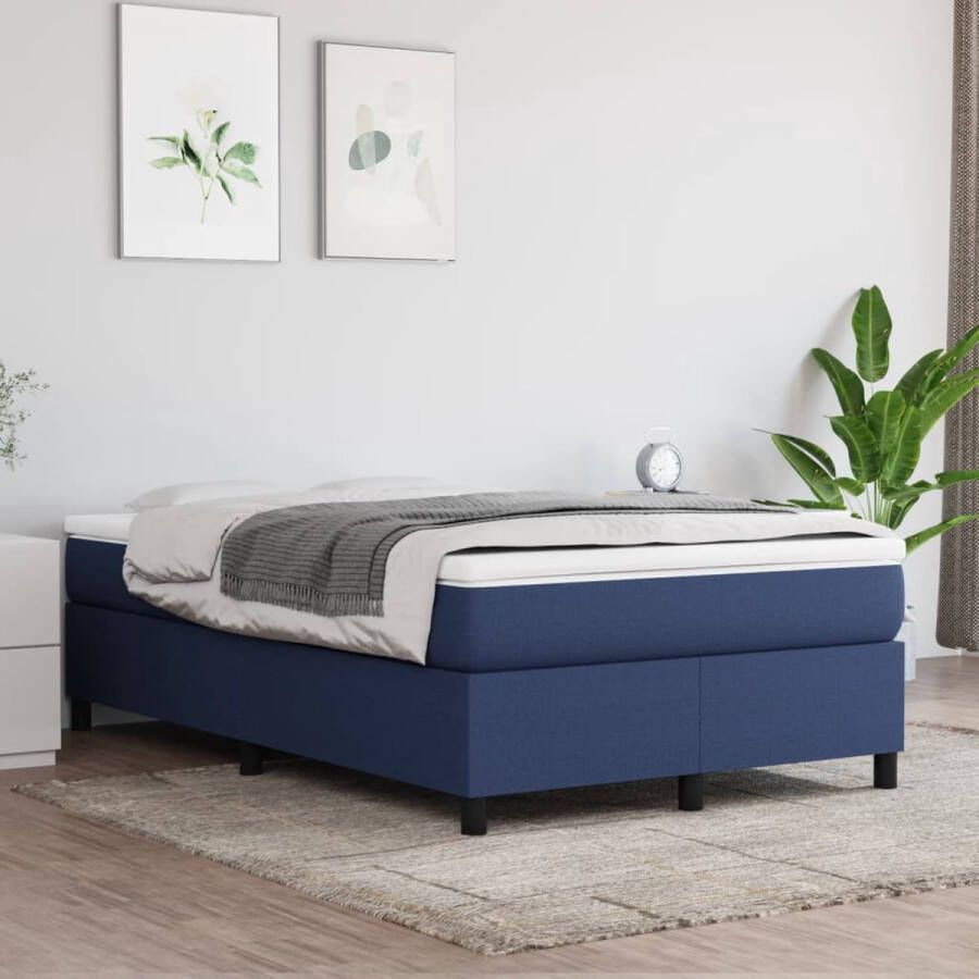 VidaXL Boxspring Blauw Inclusief Matras 120x200 cm Boxspringbed Boxspring Slaapkamerinrichting Bed Frame Tweepersoonsbed Blauwe Bedden Duurzame Materialen Pocketveermatras Middenhard - Foto 2