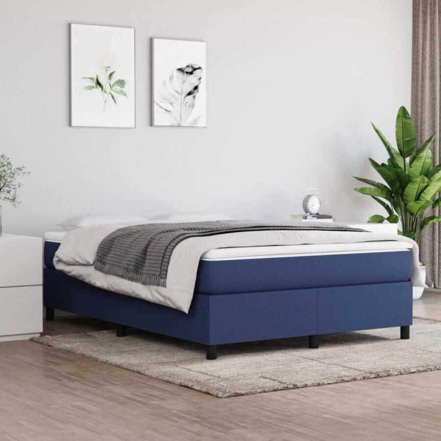 VidaXL Bedframe Stof Blauw 140x200 cm Boxspring Frame Tweepersoons Bed Blauwdruk Stoffen Bedframe Slaapcomfort Bedbank Bedroom Furniture Design Bed Modern Bed Budget Friendly Bed - Foto 2