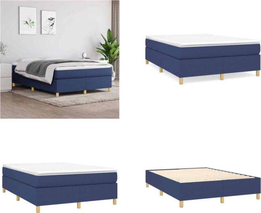 VidaXL Boxspringframe stof blauw 140x200 cm Boxspringframe Boxspringframes Bed Ledikant - Foto 3
