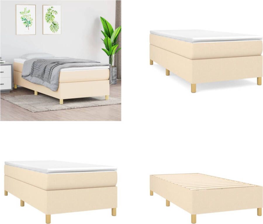 vidaXL Boxspringframe stof crème 100x200 cm Boxspringframe Boxspringframes Bed Ledikant