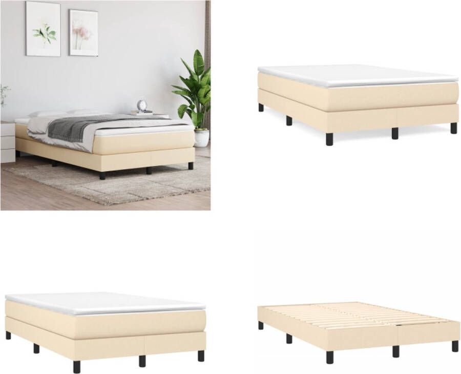 VidaXL Boxspringframe stof crèmekleurig 120x200 cm Boxspringframe Boxspringframes Bed Ledikant - Foto 2