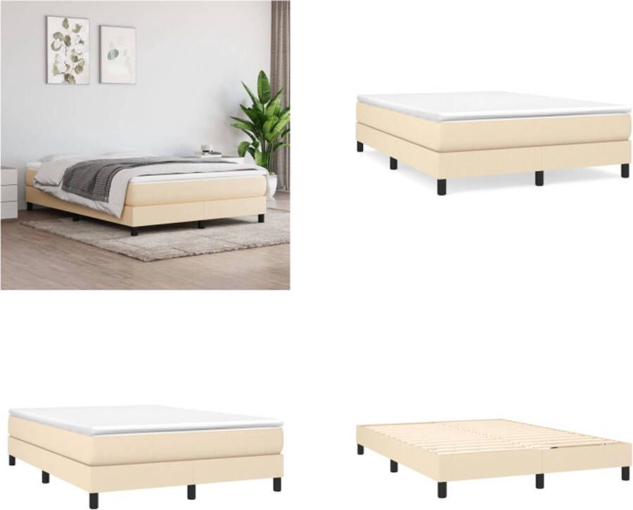 VidaXL Boxspringframe stof crèmekleurig 140x190 cm Boxspringframe Boxspringframes Bed Ledikant - Foto 2